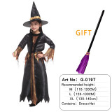 Halloween Witch Costume with broom For Girls Role Play Cosplay Performance Dance Show Costumes For Kids Vampire Witch Dress up