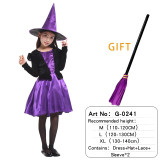 Halloween Witch Costume with broom For Girls Role Play Cosplay Performance Dance Show Costumes For Kids Vampire Witch Dress up