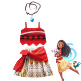 Kids Girls Clothes Cosplay Princess Dress Moana Children Vaiana Girls Party Costume Dresses with Necklace Pet Pig Chick Girl Set