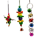 6pcs Game Climb Non-toxic Wooden Cage Swing Bite Parrot Toy Bird Hammock Hanging Bells