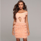 Ocstrade 2020 Sexy Off the Shoulder Bandage Dress Elegant Women Feathers Bandages Dress Bodycon Celebrity Evening Party Dress