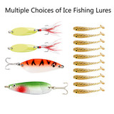 Ice Fishing Rod and Reel Combo, 5BB Ice Fishing Spinning Reel, 2.1ft Ice Fishing Rod with Ice Jigs, Spinners, Spoons, Soft Lures, Lines and Floats