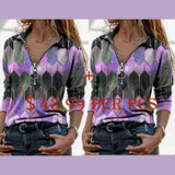 V-neck blouse printed zipper T-shirt