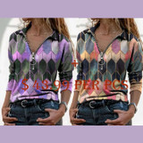 V-neck blouse printed zipper T-shirt