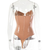 Articat Off Shoulder PU Leather Sexy Bodysuit