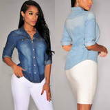 Denim Womens Blouse Styled Denim Button Down Shirt