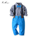 Tem Doger Boy Clothing Sets Plaid Shirts+Overalls 2PCS Outfits