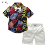 Tem Doger Boy Boys Clothes Floral Tie Shirt+Shorts 2PCS Outfits