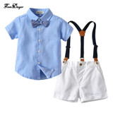 Tem Doger Boys Clothes Tie Shirt+Shorts+Strap 3PCS Outfits