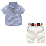 Tem Doger Little Boys Summer Outfits Stripe Short Sleeve Shirts + White Shorts 2 Piece