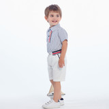 Tem Doger Little Boys Summer Outfits Stripe Short Sleeve Shirts + White Shorts 2 Piece