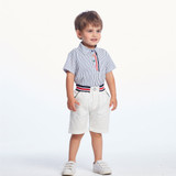 Tem Doger Little Boys Summer Outfits Stripe Short Sleeve Shirts + White Shorts 2 Piece