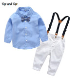 Baby Boys Formal Clothing Set Bow Tie Long Sleeve Shirt +Suspenders Pants