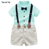 Baby Boy Clothing Set Long Sleeve Striped Bow Tie Shirt +Suspenders Pants