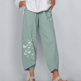 Women Casual Harem Pants Summer Elastic Waist Wide Leg Pants Vintage Floral Printed Trousers Female Loose Pantalon Plus Size