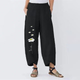 Women Casual Harem Pants Summer Elastic Waist Wide Leg Pants Vintage Floral Printed Trousers Female Loose Pantalon Plus Size