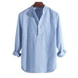 Helisopus New Fashion Spring Summer Casual Men's Shirt Cotton Long Sleeve Striped Slim Fit Stand Collar Shirts S-5XL