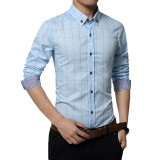 Men Plaid Print Long Sleeve Formal Men Shirt Turn-down Collar Male Business Dress Fashion Patchwork Shirts Tops 5XL