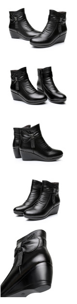 Women Boots wedge women Genuine Leather Warm Plush