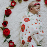Red Flower Pattern Swaddle Blanket