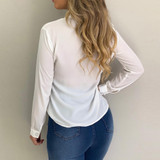 Chiffon Blouses Women Long Sleeve V-neck Pink Shirt Office Blouse Slim Casual Tops