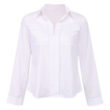 Chiffon Blouses Women Long Sleeve V-neck Pink Shirt Office Blouse Slim Casual Tops