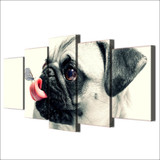 HD Printed 5 Piece Canvas Art Cute Pet Dog Painting Pugs Wall Pictures for Living Room Framed Poster Free Shipping NY-6960A