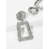 Open Rectangle Textured Drop Earrings