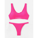 Neon Pink Cut-Out Top With Tanga Bikini