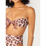 Leopard Tie Front Bandeau High Leg Bikini Set