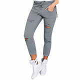 new 2016 Skinny Jeans Women Denim Pants Holes Destroyed Knee Pencil Pants Casual Trousers Black White Stretch Ripped Jeans