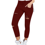 new 2016 Skinny Jeans Women Denim Pants Holes Destroyed Knee Pencil Pants Casual Trousers Black White Stretch Ripped Jeans