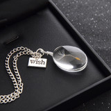 Natural Dandelion Seed Specimen Glass Adhesive Sheet and Wish Tag Pendant Necklace Charm Women Oval Time Gem Necklace
