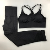 Seamless Yoga Set Push-up Strappy Sports Bra 2 Pcs Sports Suits