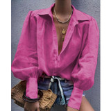 Women Casual Long Sleeve Solid Color Shirts Female Fashion Autumn Ladies Buttons Tops Tees Shirts