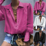 Women Casual Long Sleeve Solid Color Shirts Female Fashion Autumn Ladies Buttons Tops Tees Shirts