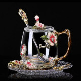 Coffee Cup Mug Flower Tea Glass Cups for Hot and Cold Drinks Tea Cup Spoon Set Coffee Cup Mug Flower Tea Glass Cups for Hot and Cold Drinks Tea Cup Spoon Set