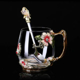 Coffee Cup Mug Flower Tea Glass Cups for Hot and Cold Drinks Tea Cup Spoon Set Coffee Cup Mug Flower Tea Glass Cups for Hot and Cold Drinks Tea Cup Spoon Set