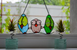 CUSTOM 3 OWLS STAINED GLASS WINDOW HANGINGS, GARDEN DECOR