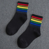 Winter Women's Socks Cotton Rainbow Stripes Socks Christmas Fashion Warm Christmas Casual Tide Socks harajuku  korean