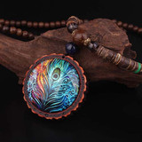 Handmade Nepal Peacock Feather Pendant Necklace