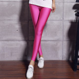 Women Solid Color Shiny Leggings