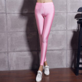 Women Solid Color Shiny Leggings