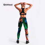 Qickitout Women's Diamond Color Stitching Leggings Digital Print