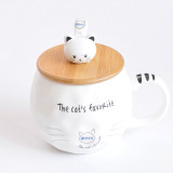 White Cat Mug With Lid and Spoon 480ml Creative Heat-resistant Ceramic Cup Cartoon