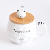 White Cat Mug With Lid and Spoon 480ml Creative Heat-resistant Ceramic Cup Cartoon