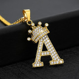 Crystal Crown Alphabet Pendant Necklaces