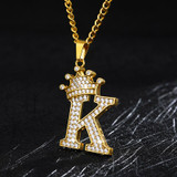 Crystal Crown Alphabet Pendant Necklaces