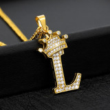 Crystal Crown Alphabet Pendant Necklaces