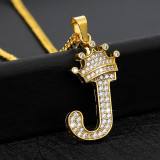 Crystal Crown Alphabet Pendant Necklaces